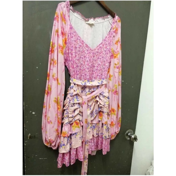 Boho Floral print Tiered Ruffle Hem Balloon Sleeve Belted Dress - Picture 7 of 10